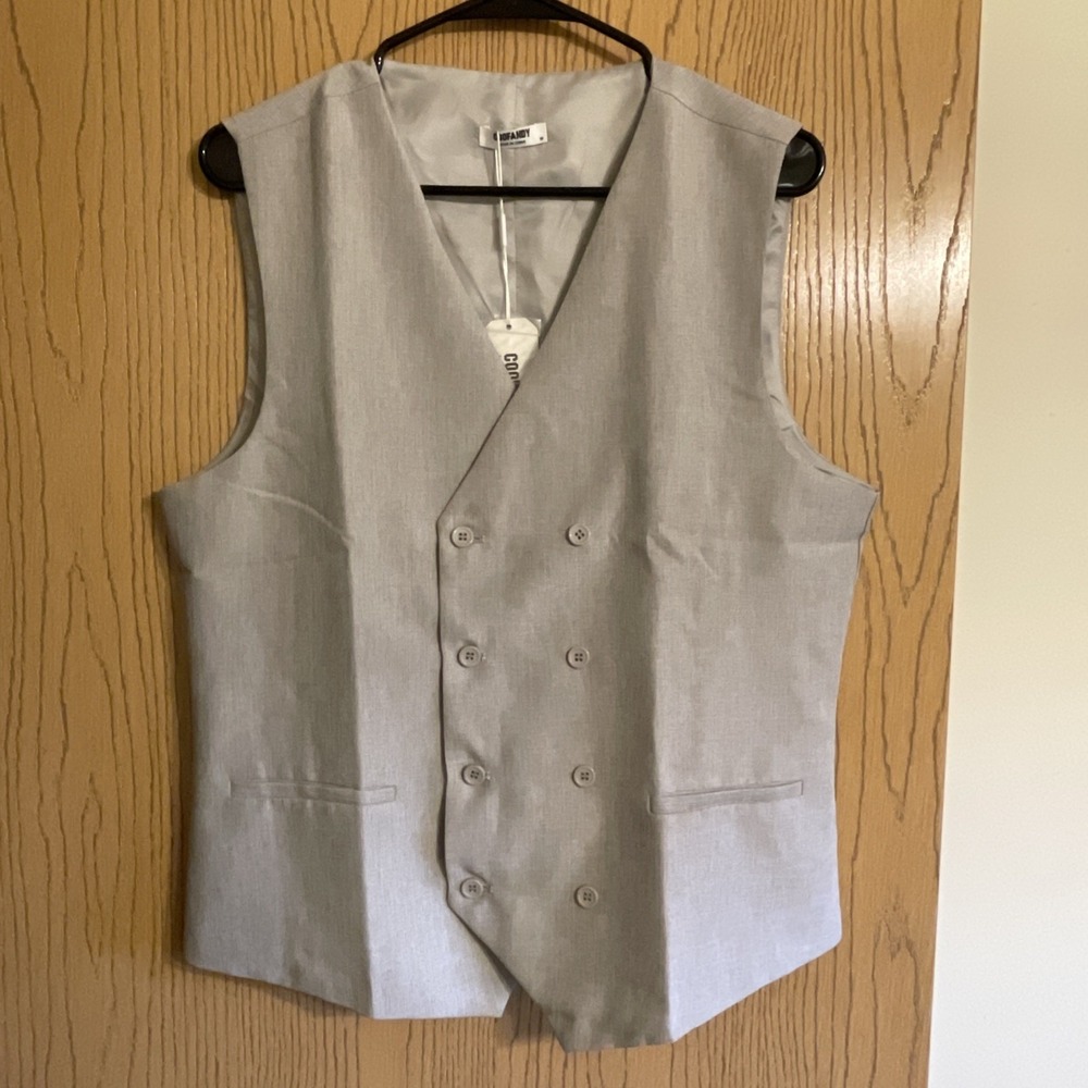 Men's Coofandy Vest Lightweight Double Breasted Suit Vest Gray Size‎ Medium